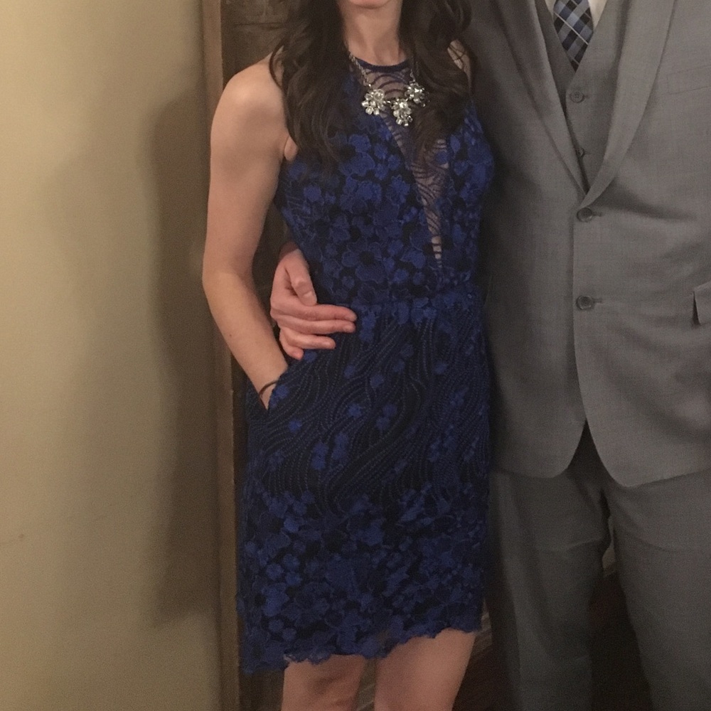 Aqua black/blue dress with pockets and sheer